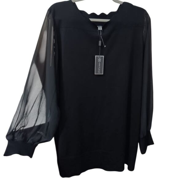 NEW CABLE & GAUGE Sweater Tunic Top Plus 2X Sheer Sleeves Dressy Event Career - Picture 1 of 7